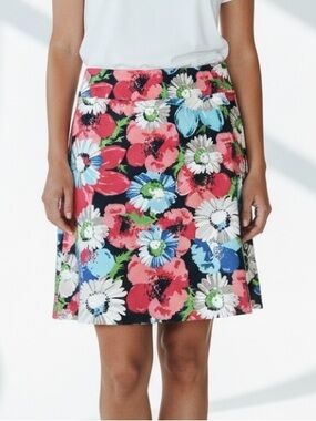 Talbots Floral Pencil Skirt Cotton Stretch Pink Blue 8